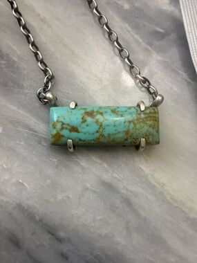 Turquoise Bar Pendant Necklace - Blue Stone on Silver Chain